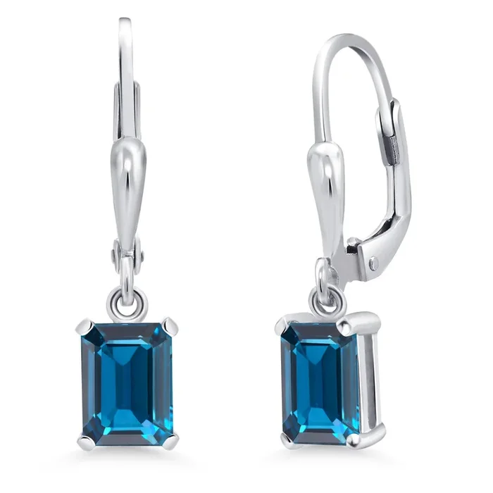 Drop Dangle Leverback Earrings for Women | 925 Sterling Silver | Gemstone Birthstone | 7X5MM Emerald Cut | Fine Jewelry Gifts for Her Mom Women Wife