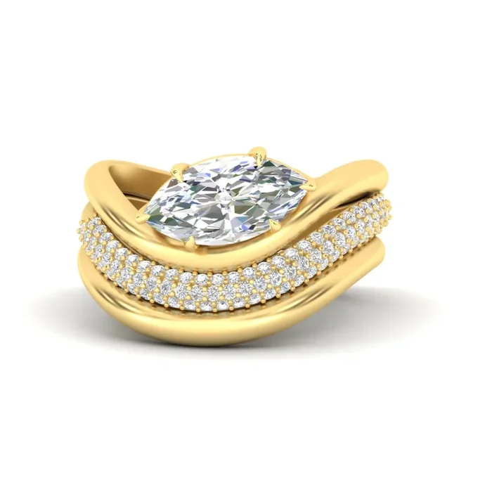 Dual Bands with Wave Solitaire Ring