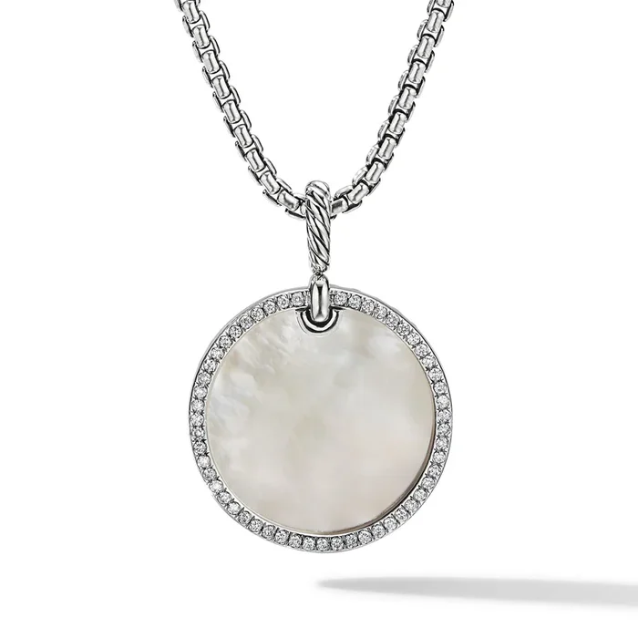DY Elements® Disc Pendant in Sterling Silver with Mother of Pearl and Diamond Rim, 24mm