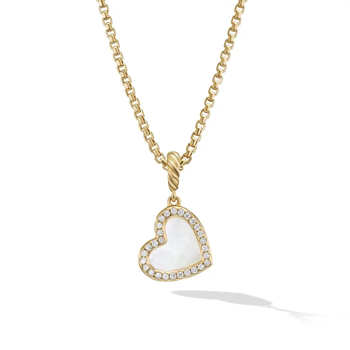 DY Elements® Heart Pendant in 18K Yellow Gold with Mother of Pearl and Diamonds, 19.5mm