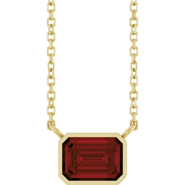 East West Emerald-Cut Garnet Necklace