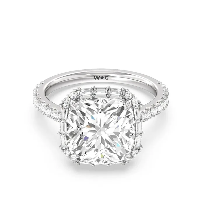 Elegance Baguette Halo Pave Engagement Ring