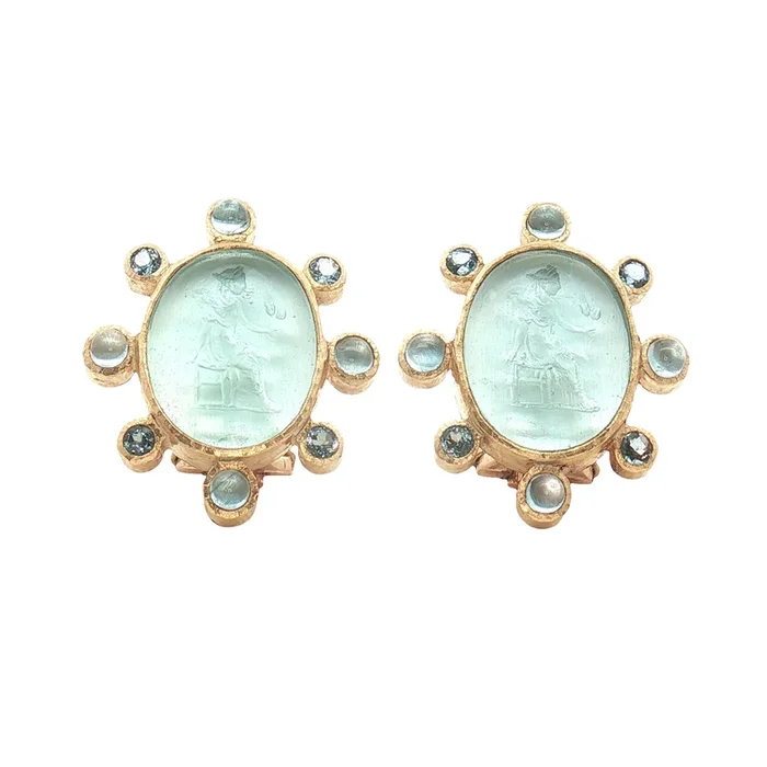Elizabeth Locke Light Aqua “Goddess With Wheat” Earrings