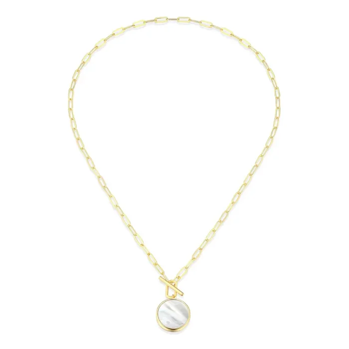 Elle Lustre Collection Button Mother of Pearl Toggle Necklace