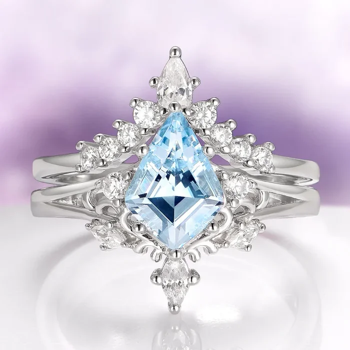 Elowen Natural Kite Cut Aquamarine Engagement Ring Set in 14K White Gold