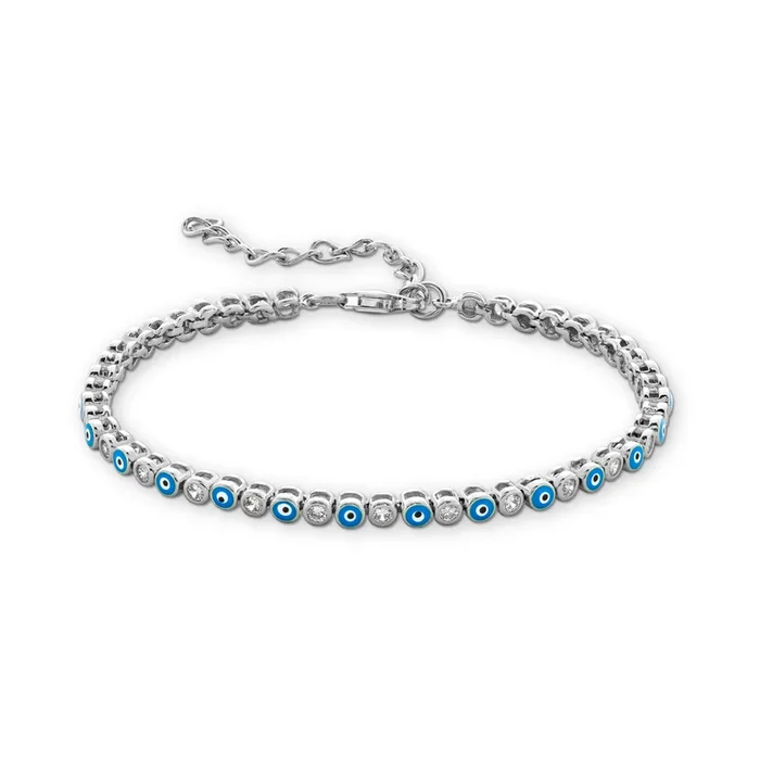 Embarcadero Evil Eye CZ Tennis Bracelet in Blue & Rhodium over Sterling Silver
