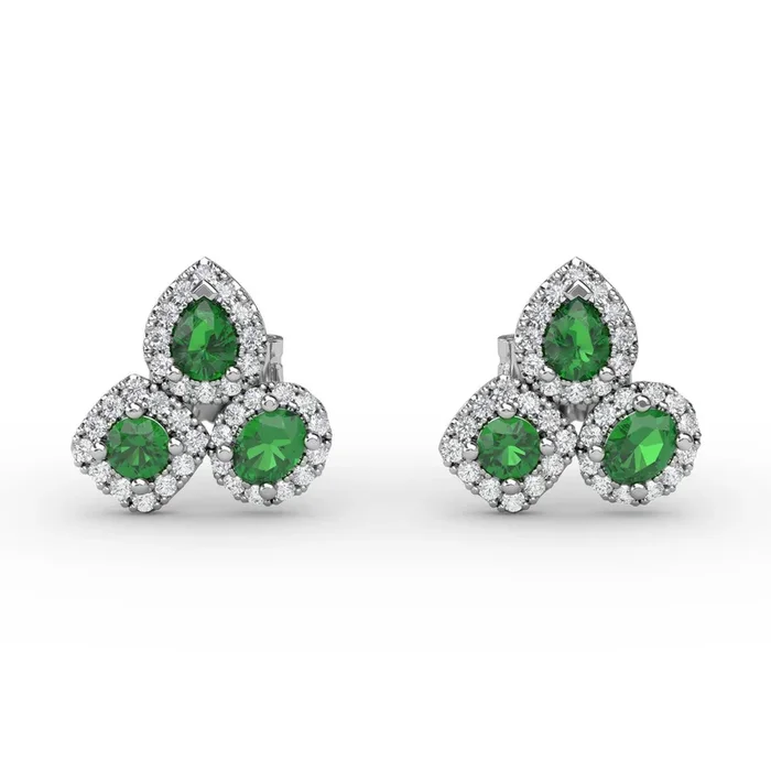 Emerald & Diamond Cluster Stud Earrings