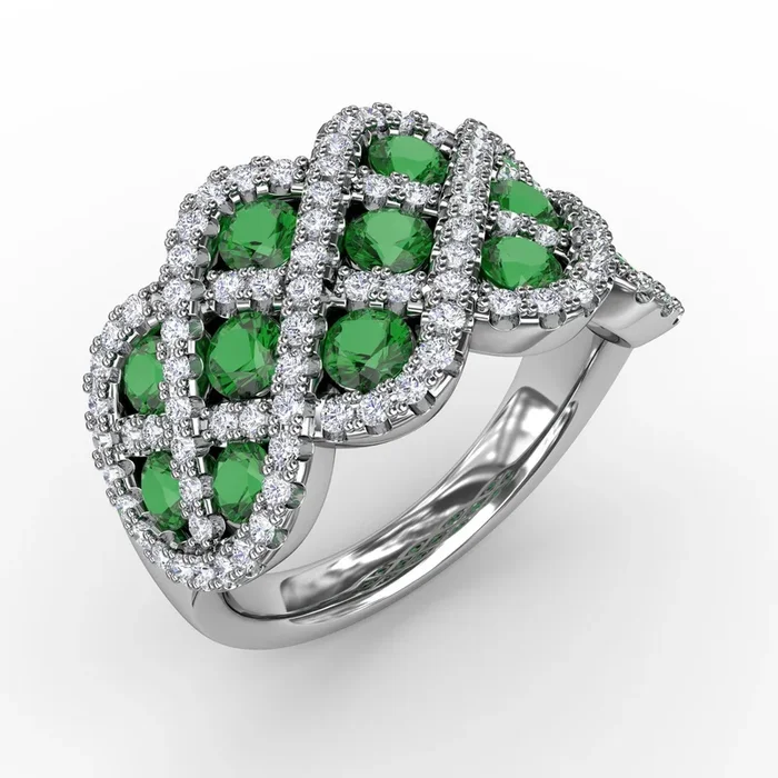 Emerald & Diamond Interweaving Ring