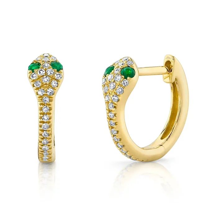 Emerald & Diamond Snake Huggie Earrings
