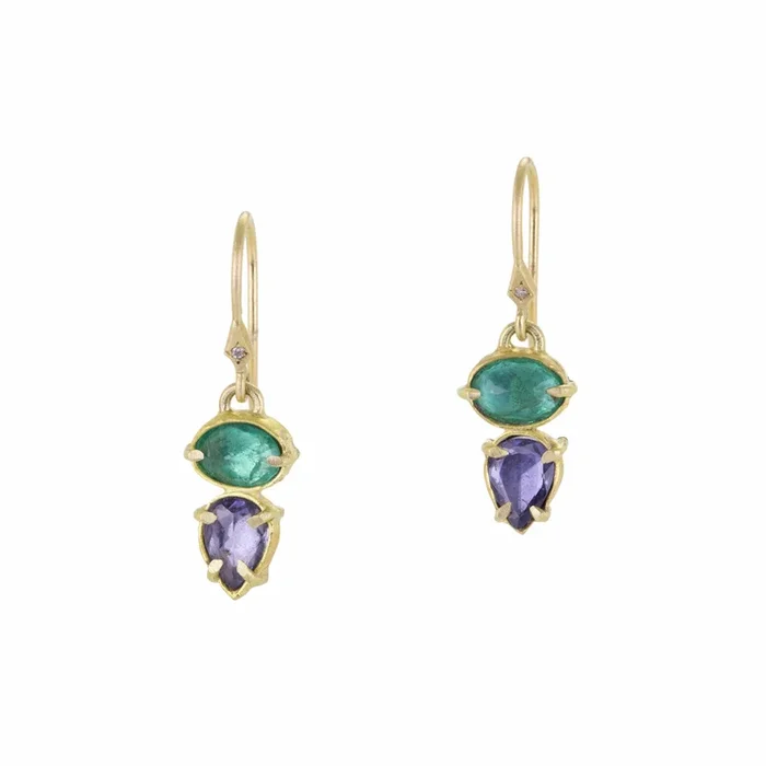 Emerald and Blue Sapphire Drop Earrings