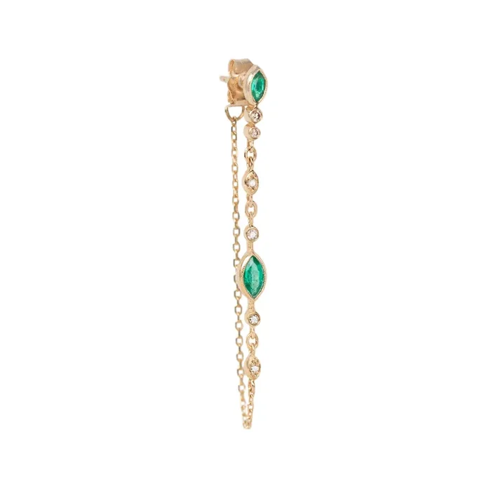 Emerald and Diamond Chain Earring (Single)