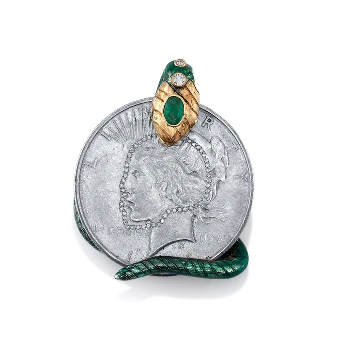 Emerald and Diamond Coin Pendant