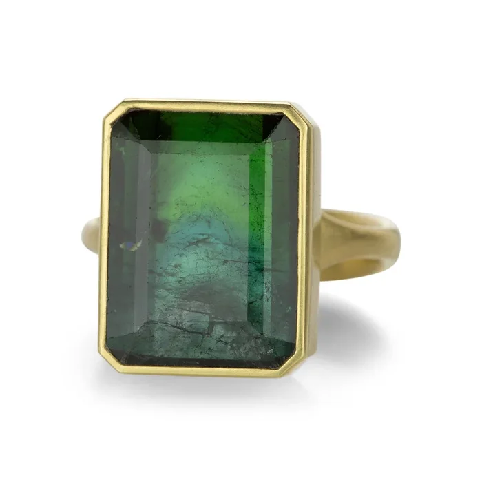 Emerald Cut Blue Green Tourmaline Ring