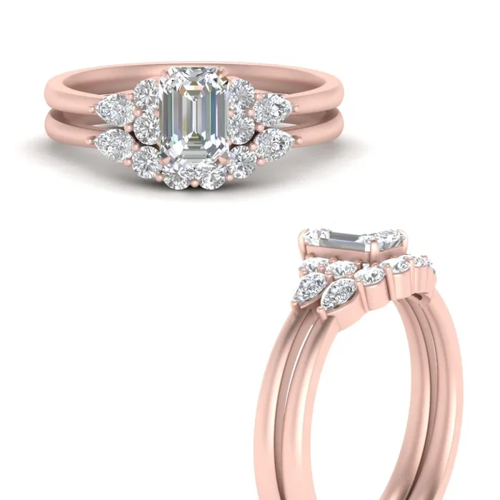 Emerald Cut Cluster Accent Wedding Ring Set