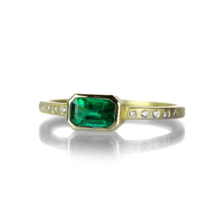 Emerald Cut Emerald Ring with Diamonds