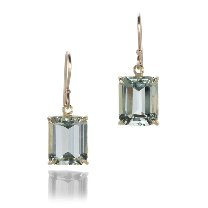 Emerald Cut Green Amethyst Drop Earrings