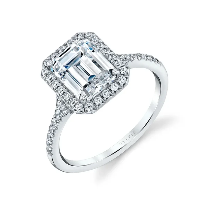 Emerald Cut Halo Engagement Ring – Alexandra