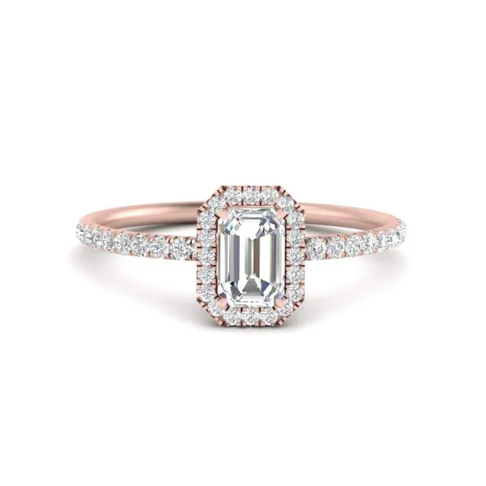 Emerald Cut Halo Petite Engagement Ring
