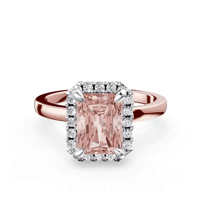 Emerald Cut Halo Pink Diamond Ring