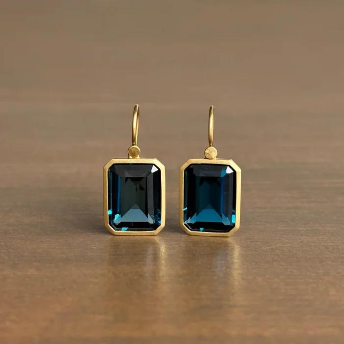 Emerald Cut London Blue Topaz Earrings