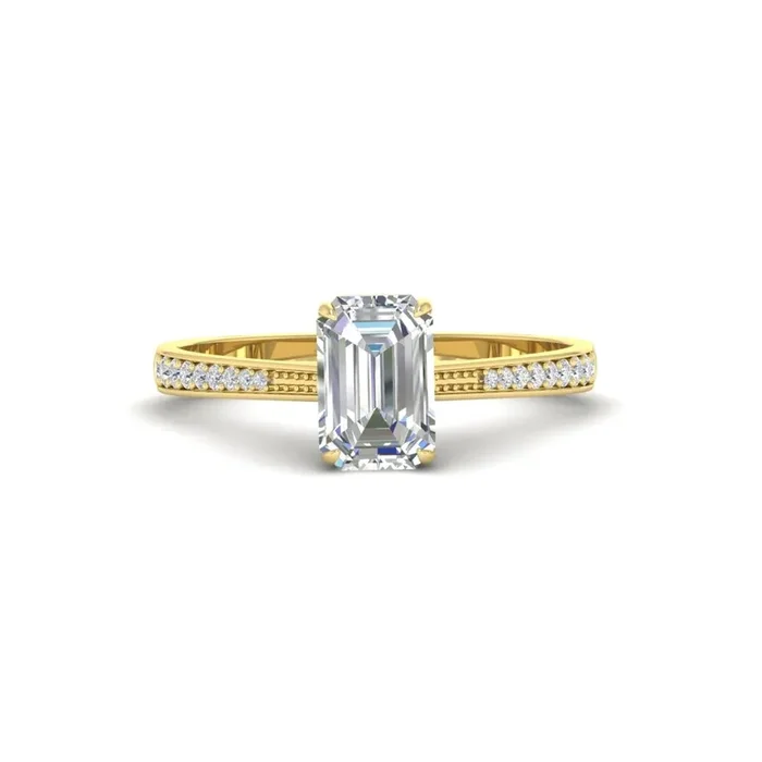 Emerald Diamond Cathedral Style Pave Engagement Ring
