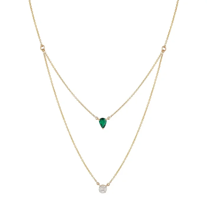 Emerald Diamond Duo Chain Pendant Necklace
