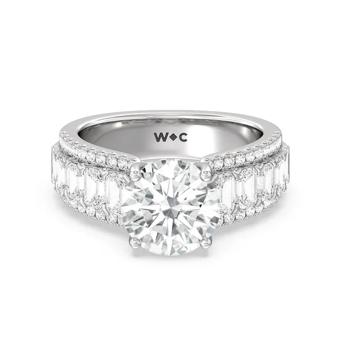 Emerald Side Stone Broad Band Hidden Halo Engagement Ring-Home Preview