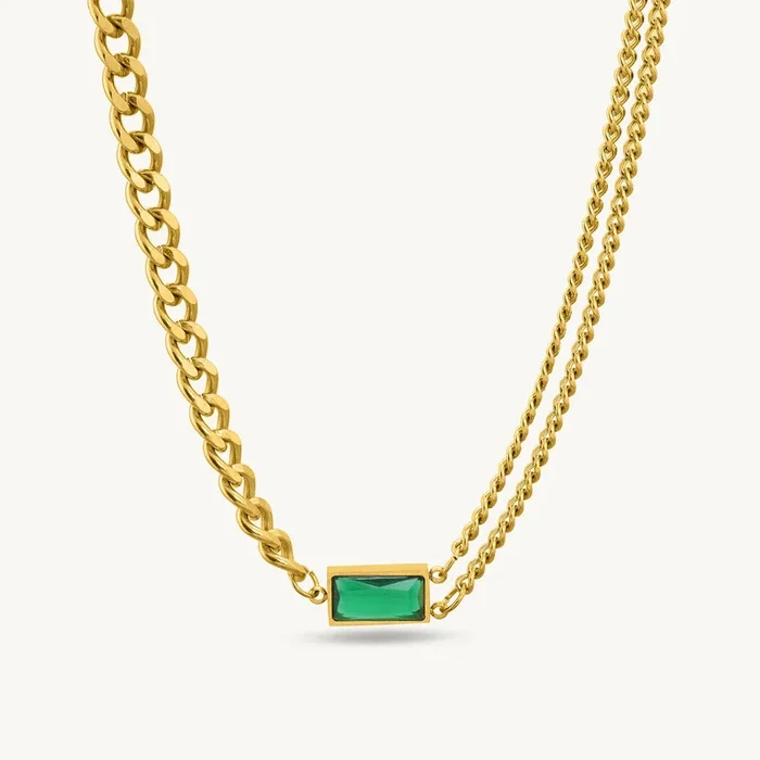 Emerald Thick & Double Thin Curb Chain Stackable Necklace