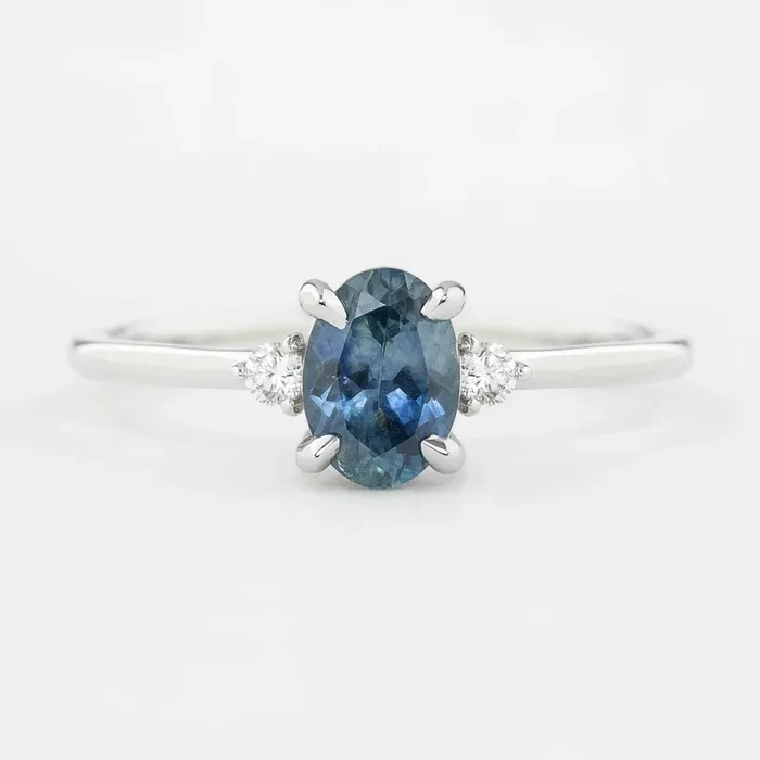 Emilie Ring – 1ct Blue Montana Sapphire, 14k white gold (One of a kind)