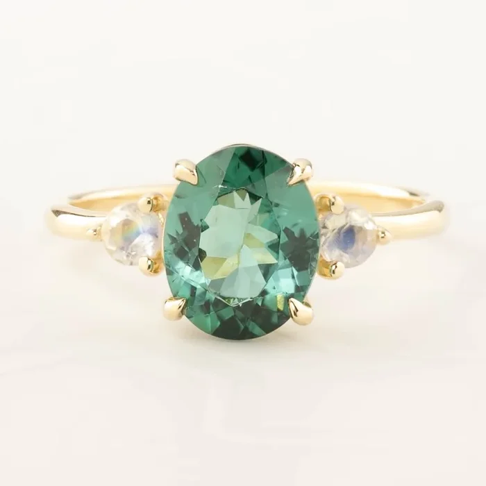 Emilie Ring – 2.09ct Green Tourmaline & Moonstone (One of a kind)