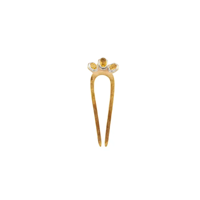 Empire Hair Pin in Citrine & Bronze – Small