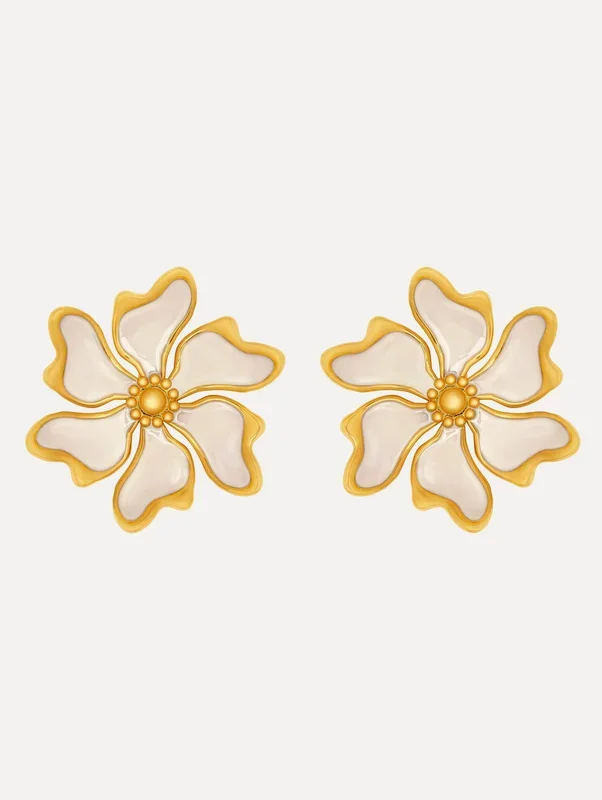 Enamel Cherry Blossom Clip-On Earrings