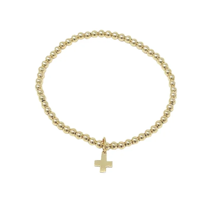 enewton 5.5″ egirl 3mm Beaded Bracelet with Signature Cross Gold Charm