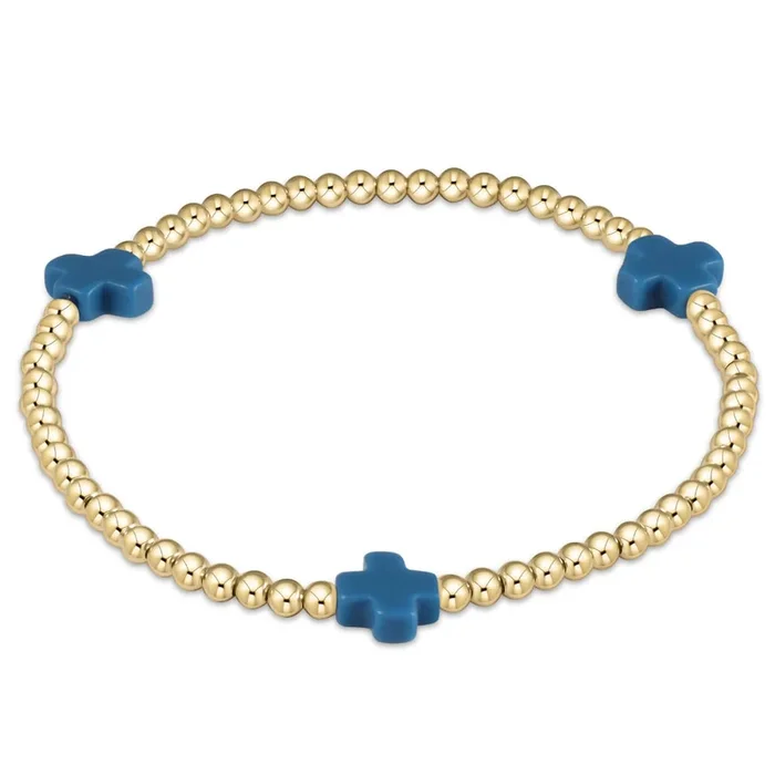 enewton 5.5″ egirl Signature Cross Gold Pattern 3mm Bead Bracelet – Cobalt
