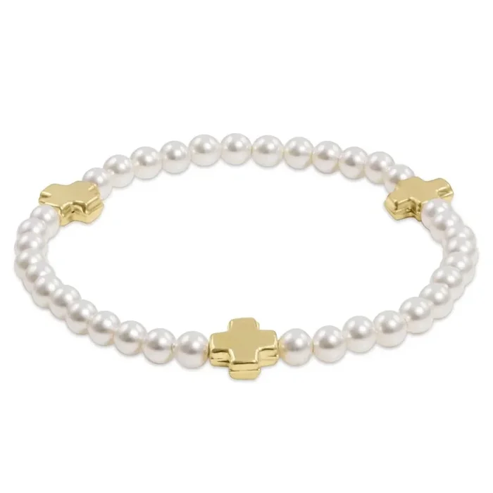 enewton 6.25″ Signature Cross Pearl Pattern 4mm Bead Bracelet – Gold