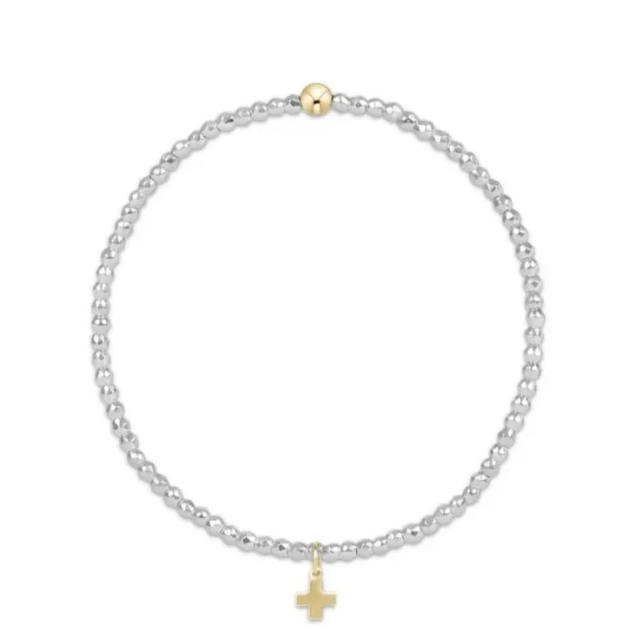 enewton 7.25″ extends Bright Silver Faceted Hematite 2mm Bead Bracelet – Signature Cross Gold Charm