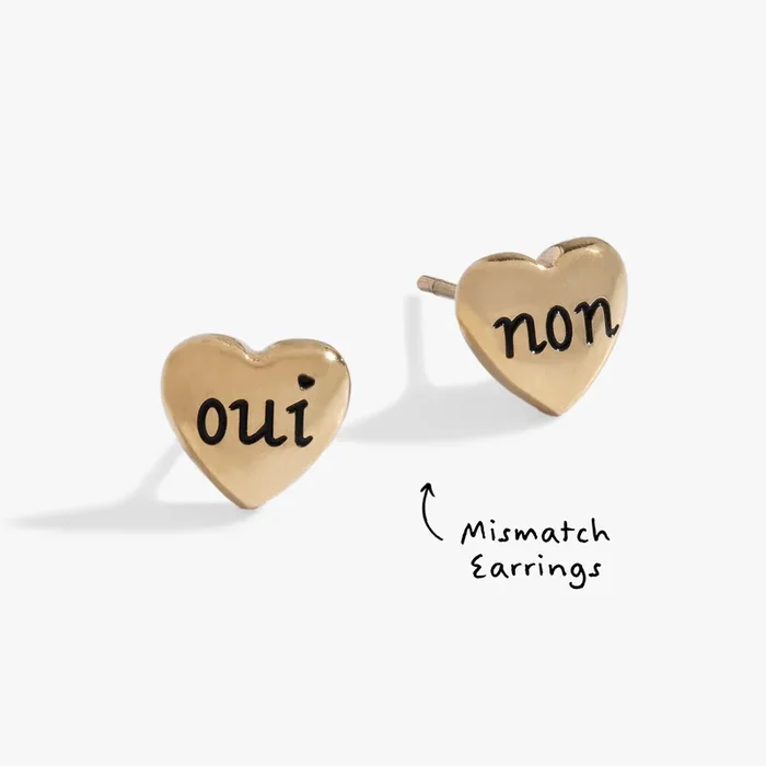 Engraved French ‘Oui’ & ‘Non’ Heart Stud Earrings