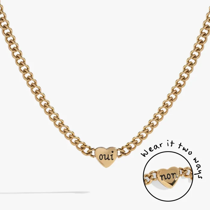 Engraved French ‘Oui’ & ‘Non’ Reversible Heart Necklace
