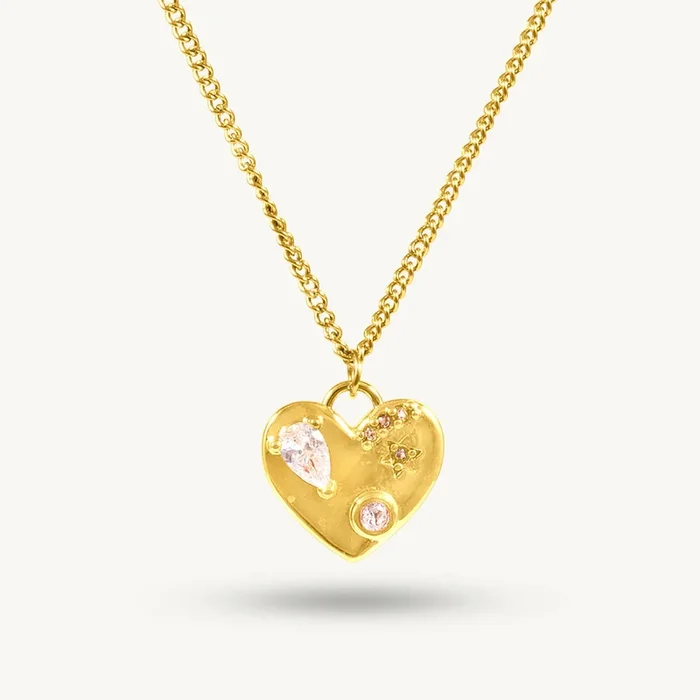 Engraved Heart Lock Necklace with Chain Link