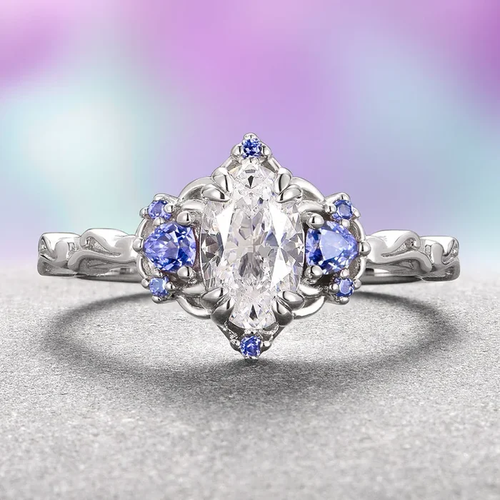 Esme Moissanite & Tanzanite Ring- 14K White Gold
