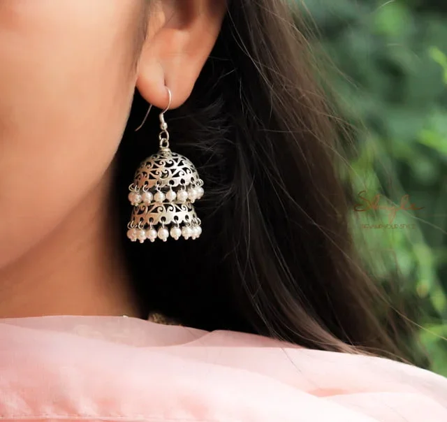 Essence Fine Carved Freshwater Pearl Layered Jhumki