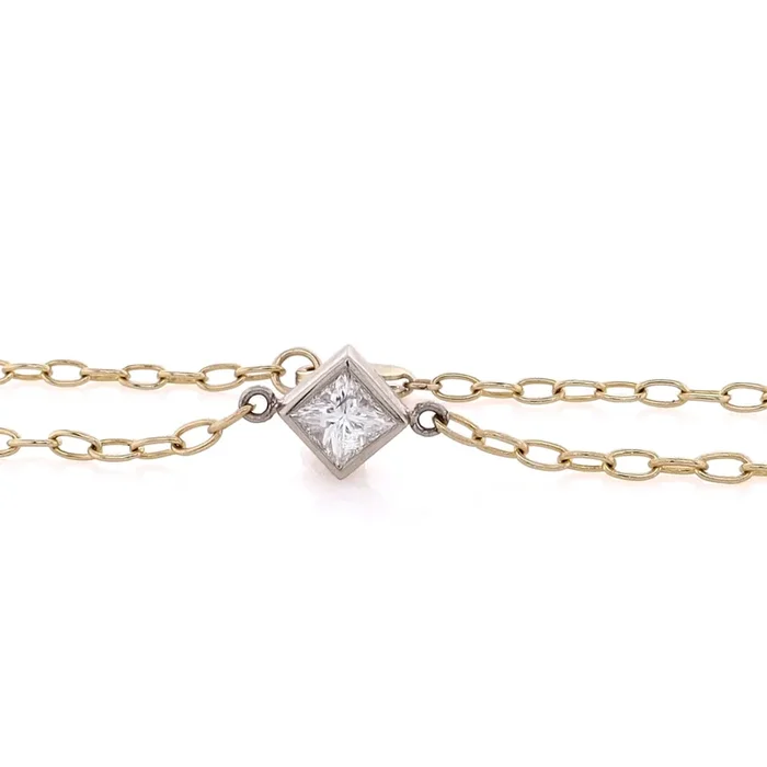 Estate 14 Karat Two-Tone Diamond Small Oval Link Bracelet