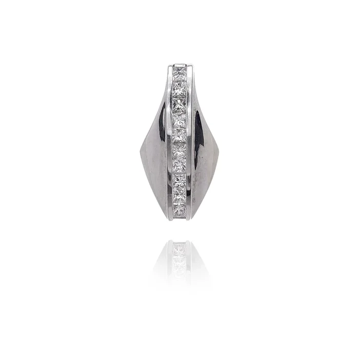 Estate 14 Karat White Gold Fan Sided Diamond Slide Pendant