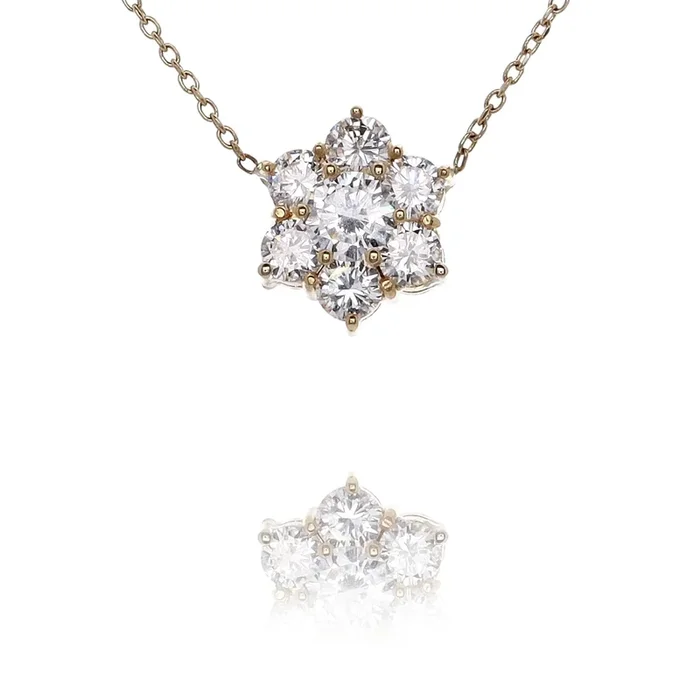 Estate 18 Karat Yellow Gold Cluster Diamond Pendant Cluster Necklace