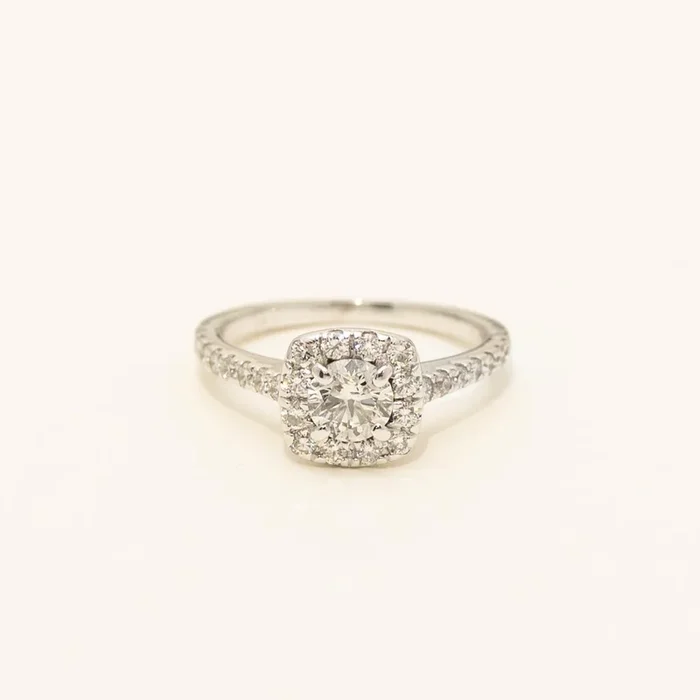 Estate Diamond Halo Engagement Ring in 14kt White Gold