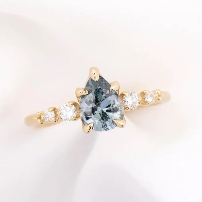 Estel Fleur Ring 1.17ct Light Blue Madagascar Sapphire, 14k Yellow Gold (One of a kind)