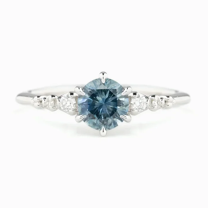 Estel Fleur Six Prongs Ring 1.07ct Light Blue Montana Sapphire, 14k White Gold (One of a kind)