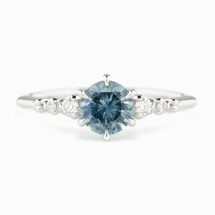 Estel Fleur Six Prongs Ring 1.11ct Light Blue Montana Sapphire, 14k White Gold (One of a kind)