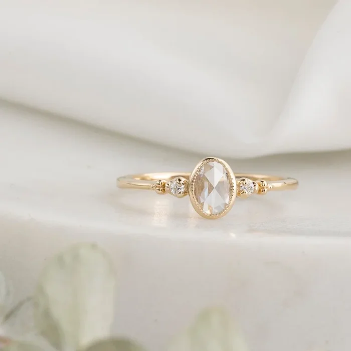 Estel Ring, 0.30ct Oval Rose Cut Diamond, 14k Yellow Gold (One of a kind)