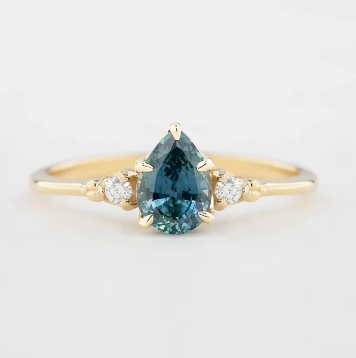 エステルリング グリーンモンタナサファイア 0.88ct 14Kイエローゴールド